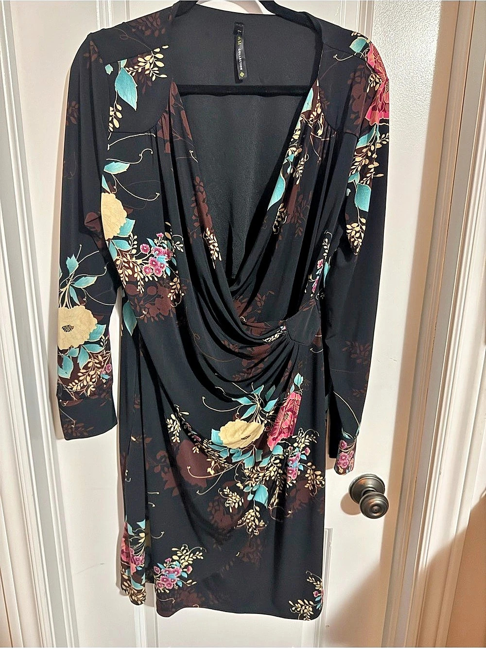 F&M Collection Floral Draped Mini Dress in Black